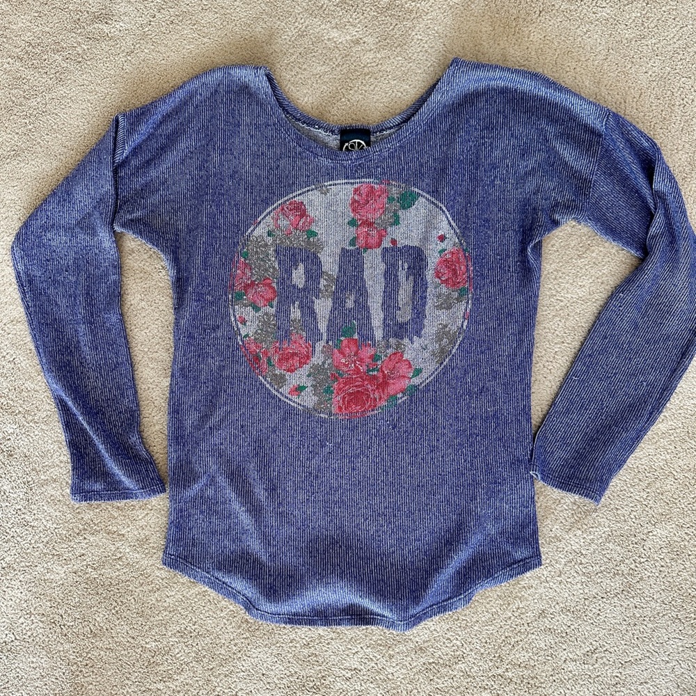 Recycled Karma Long Sleeve Purple Tee with Bold Graphic